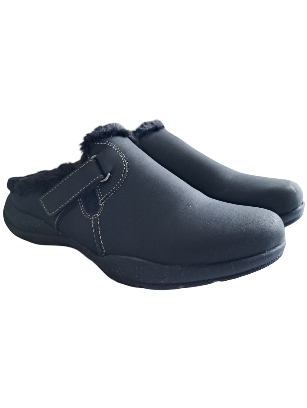 Clarks Roseville Black Leather Faux Fur Lined Clog Various Women Sizes New